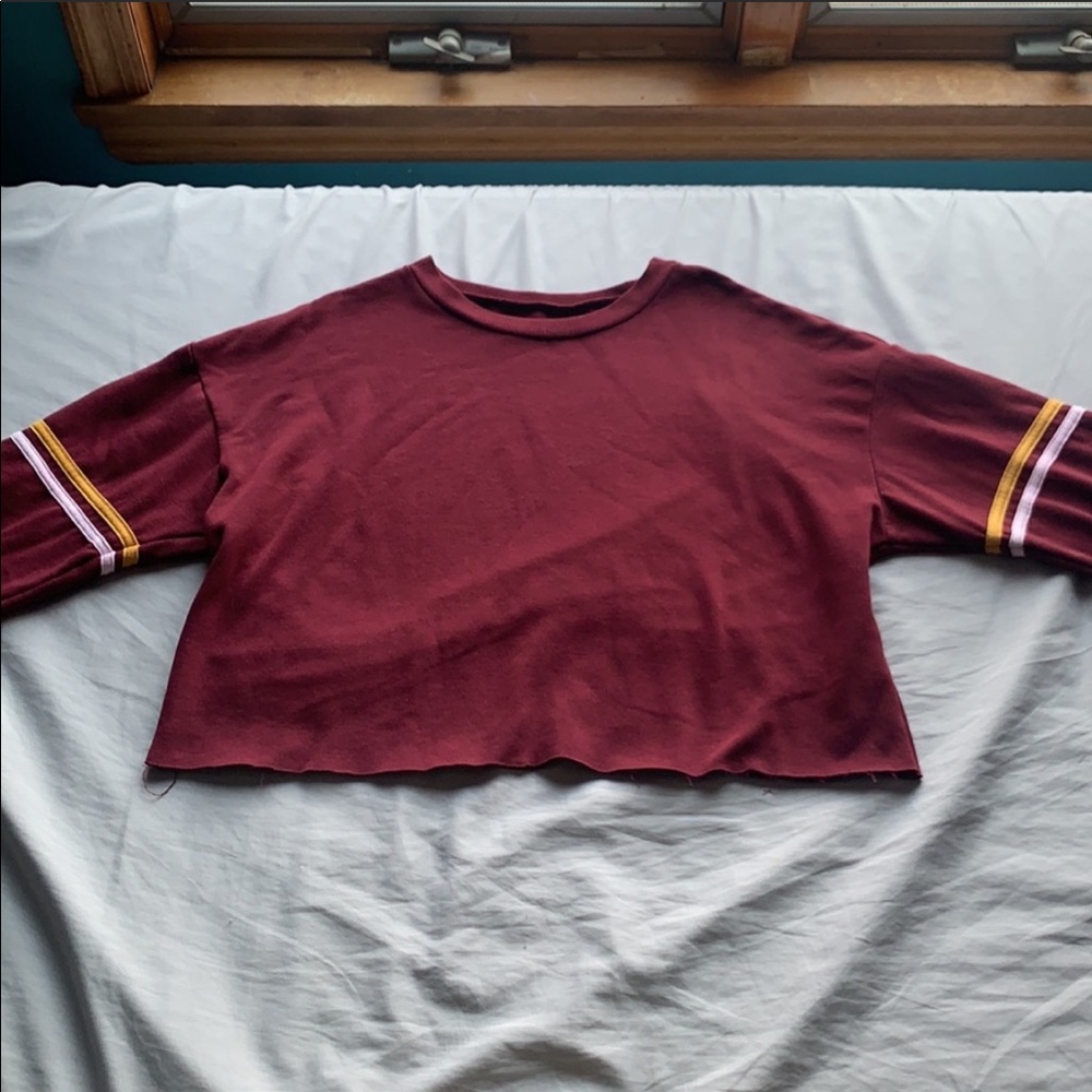 Burgundy Long Sleeve Sweatshirt with Stripes - Picture 2 of 3